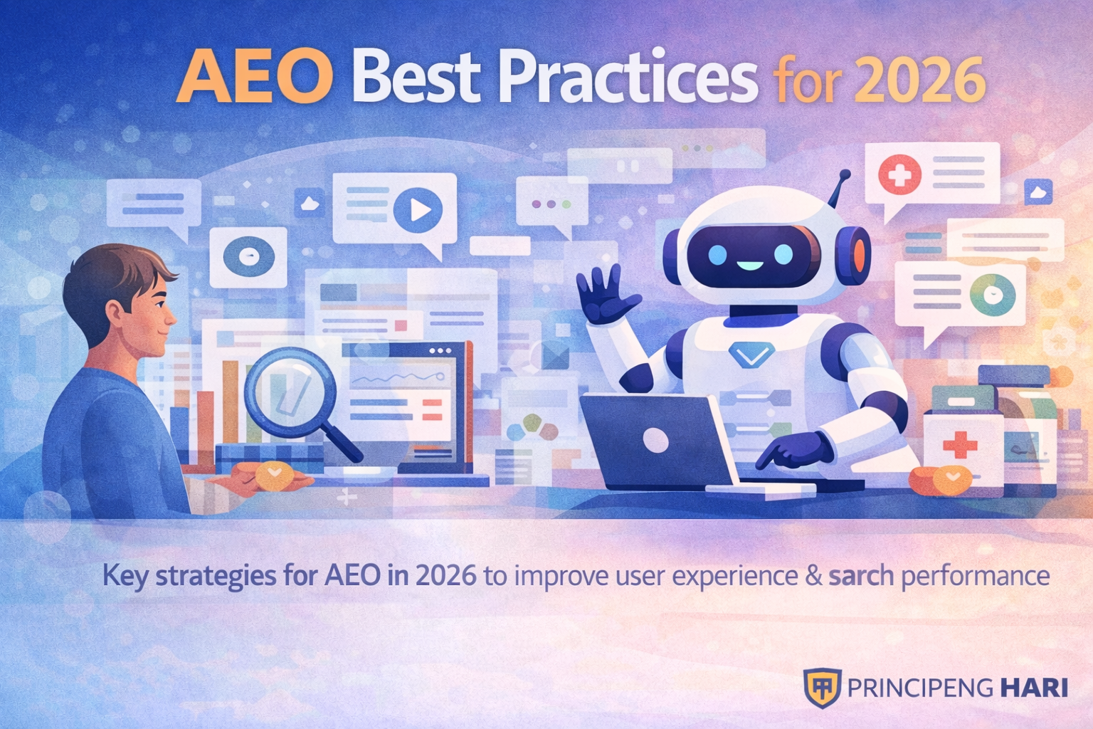 AEO Best Practices Illustration of automated experience optimization, AI-driven personalization, and UX optimization in 2026