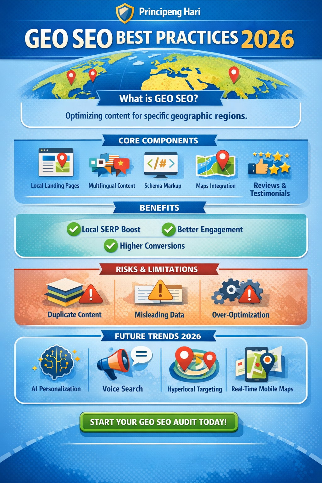 Illustration showing GEO SEO strategies for local and global search in 2026