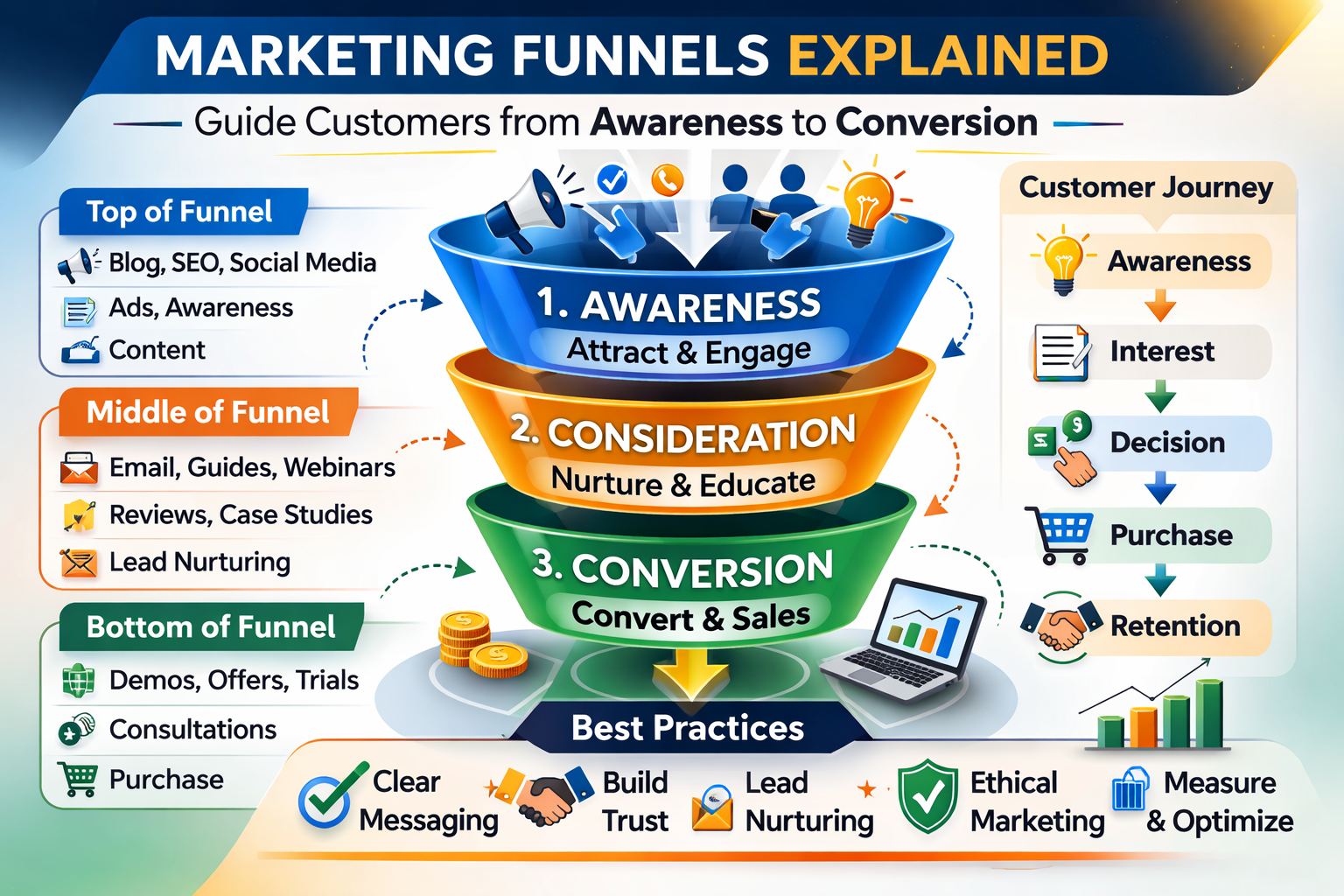 Marketing Funnels Visual Overview Illustration of marketing funnel stages in digital campaigns globally