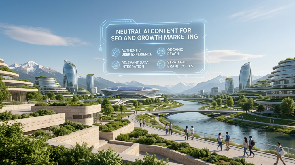 Abstract digital interface with structured text blocks and data flow elements representing AI-generated content